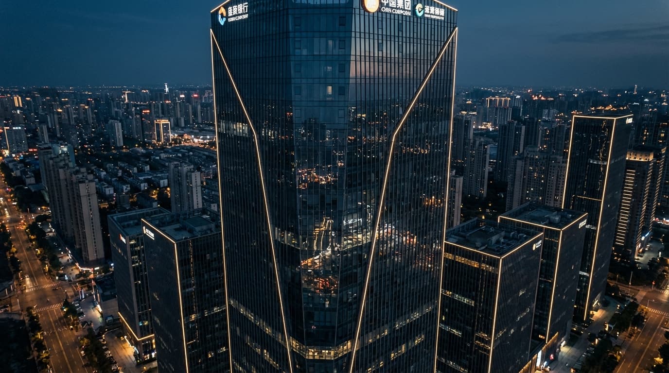 Modern corporate skyline at night representing global business expansion and investment opportunities